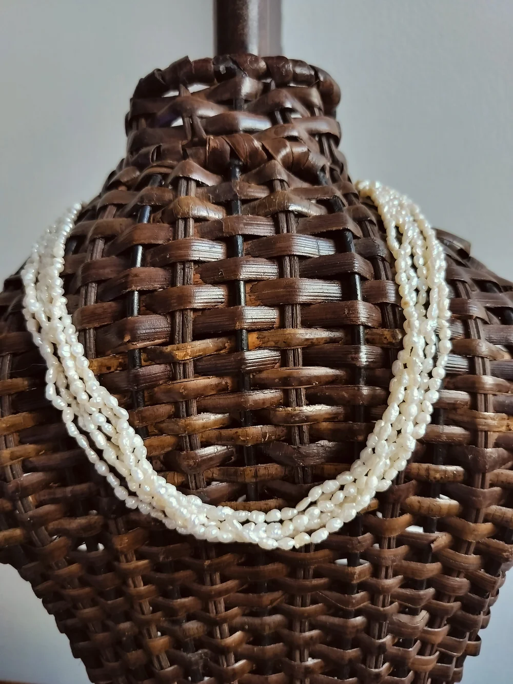 Elegant multi-strand freshwater rice pearl necklace with a